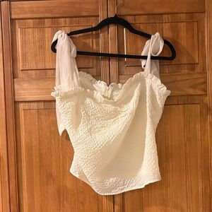 Lulu's Cream Textured Blouse Tank Top with Sheer Adjustable Ties XL NWOT